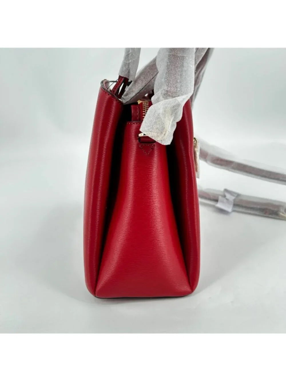 DKNY Paige Satchel Red Leather Zip Double Handle Gold Hardware Lined Structured